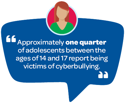 Quote: approximately one quarter of adolescents between the ages of 14 and 17 report being victims of cyberbullying.