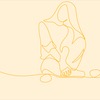 Young woman sitting cross-legged on the floor. Continuous line art drawing style. Minimalist black linear sketch isolated vector illustration.